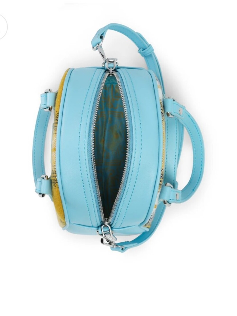 Von Dutch Yellow Plaid Mini Satchel with Sky Blue Trim - Picture 4 of 5